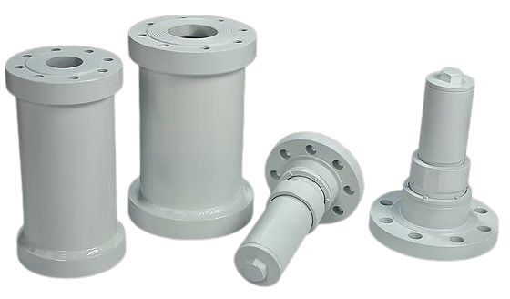 Industrial grey hydraulic cylinders and heavy-duty flange mounted pistons